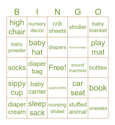 Baby Shower Bingo Card