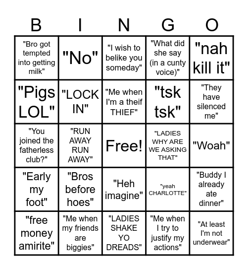 Emo quotes Bingo Card