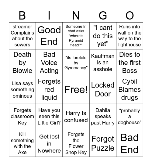 Silent Hill 1 Bingo Card