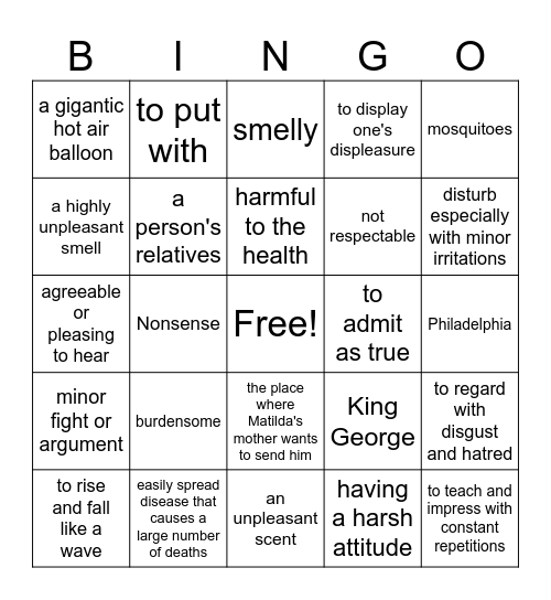 Fever 1793 Bingo Card