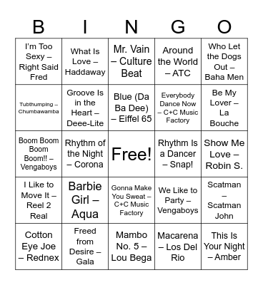 GUILTY PLEASURE BANGERS Bingo Card