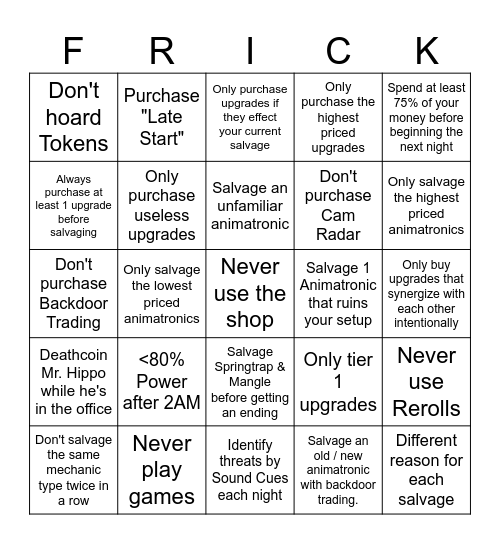 Frickbears 3 challenges? Bingo Card