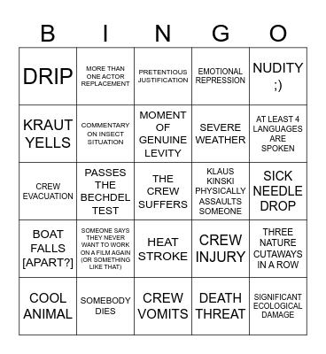MOVIES THAT THE CREW DEFINITELY HATED WORKING ON Bingo Card