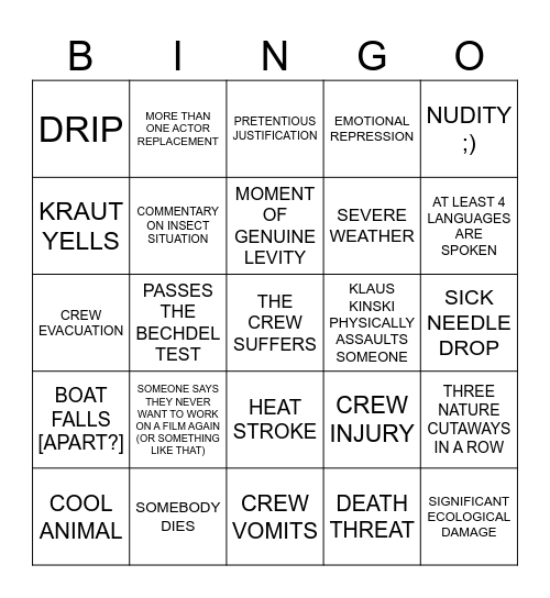 MOVIES THAT THE CREW DEFINITELY HATED WORKING ON Bingo Card