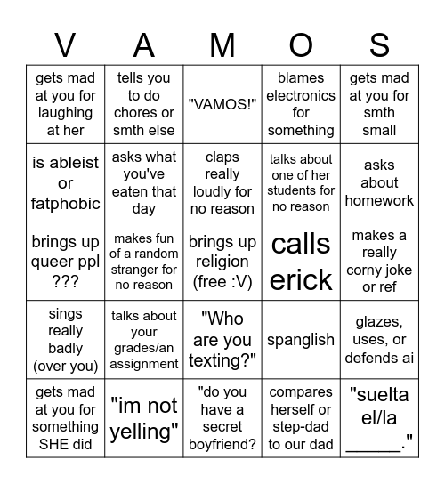 mom bingo Card