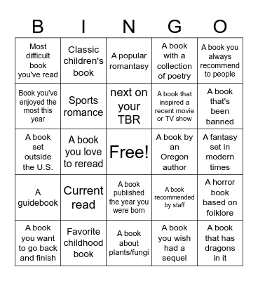 Independent Bookstore Bingo Card