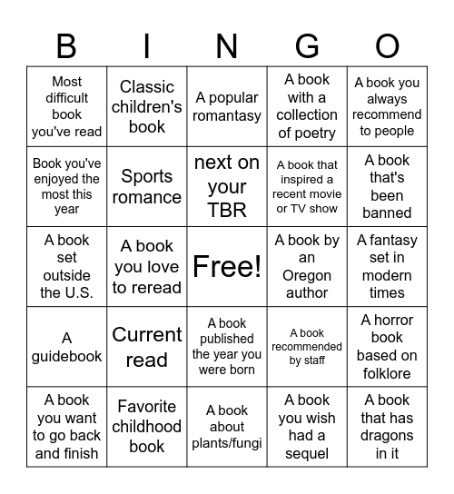 Independent Bookstore Bingo Card