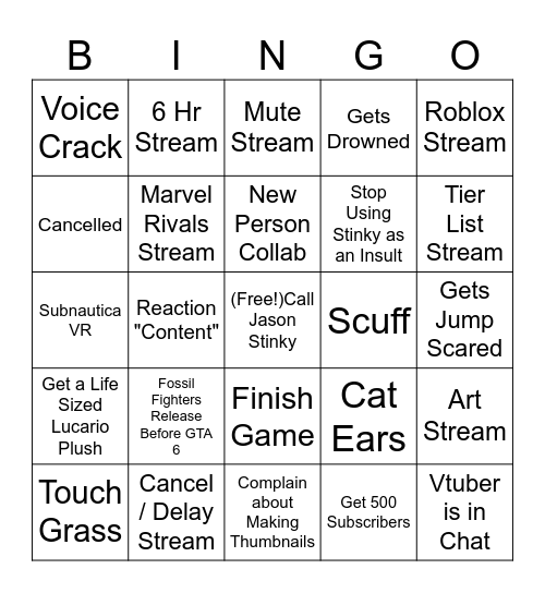 Year of Serene Bingo Card