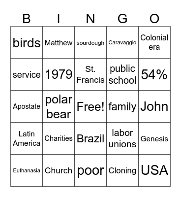 Unit 6 Bingo Card