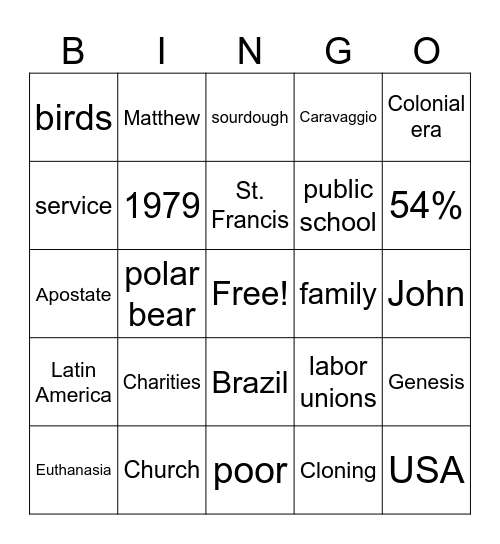 Unit 6 Bingo Card