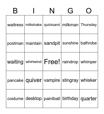 Decodable Two-Syllable Words Bingo Card