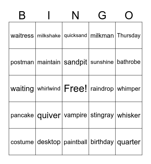 Decodable Two-Syllable Words Bingo Card