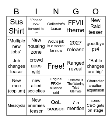 NA Fanfest 2026 Bingo Card
