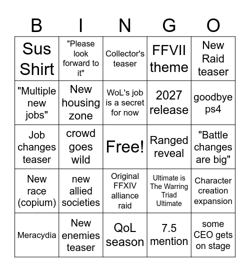 NA Fanfest 2026 Bingo Card