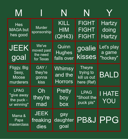 MN WILD TRY TO KIRILL ME Bingo Card