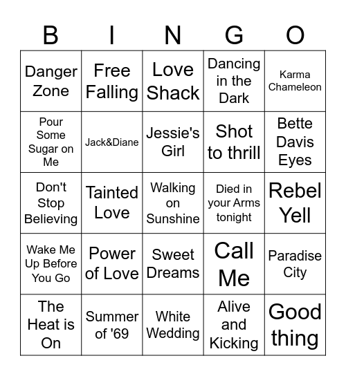 Best of the 80s Bingo Card