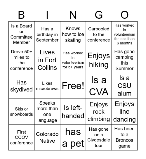 DOVIA Bingo Card