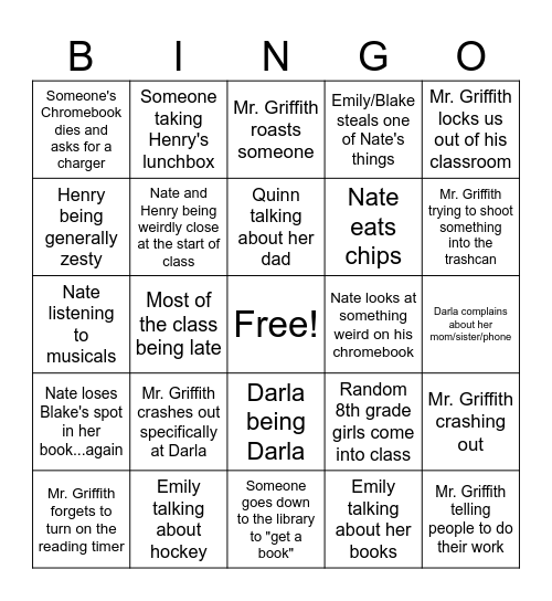 Mr. Griffith's 1st and 2nd Day CE BINGO Card