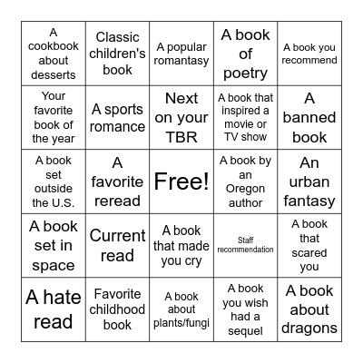 Book Bin Scavenger Hunt Bingo Card