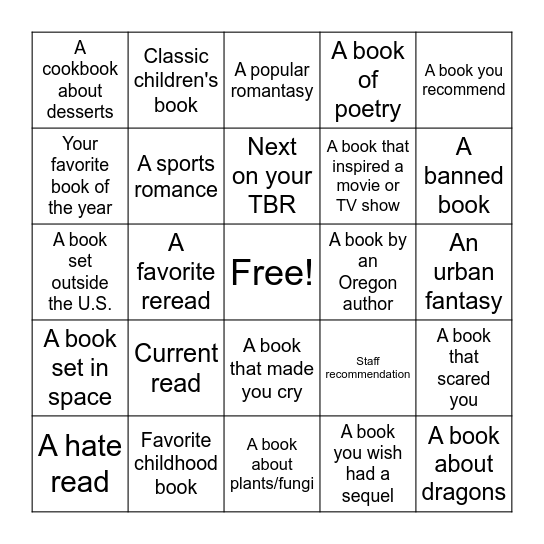 Book Bin Scavenger Hunt Bingo Card