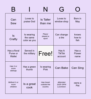 GFM Pre- Mother's Day Luncheon Brunch Bingo Card
