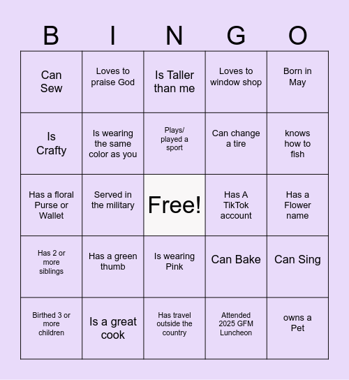 GFM Pre- Mother's Day Luncheon Brunch Bingo Card