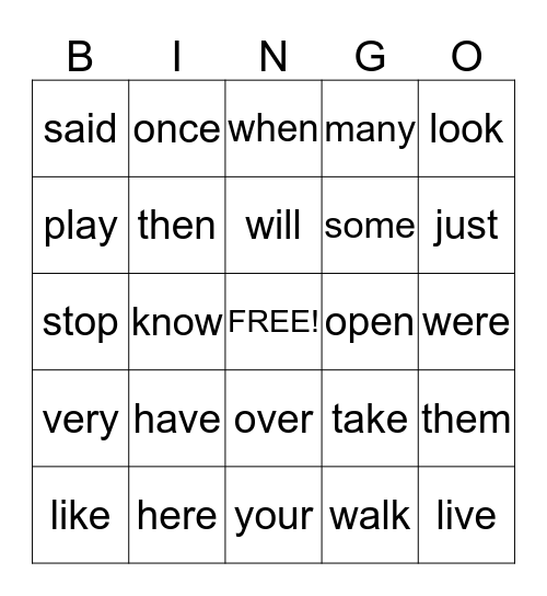 Four-Letter Sight Word Bingo K-2 Bingo Card