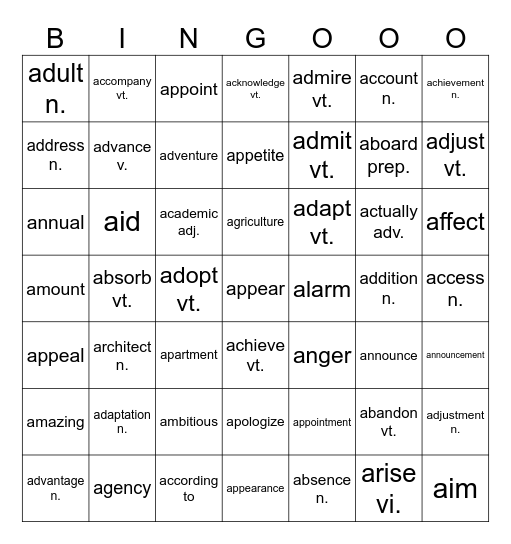 Untitled Bingo Card