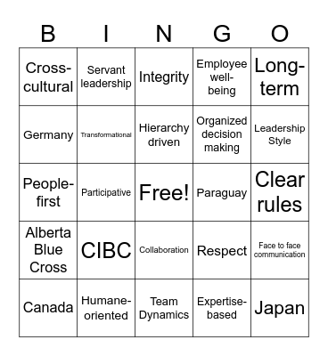 Global Perspectives: Applied OB Bingo Card