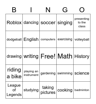 Are You Good At...? Bingo Card
