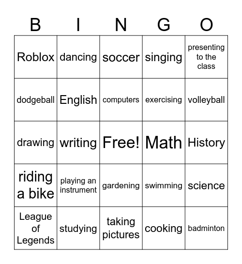 Are You Good At...? Bingo Card