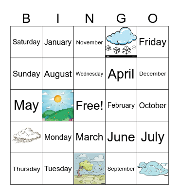 Days, months and weather Bingo Card