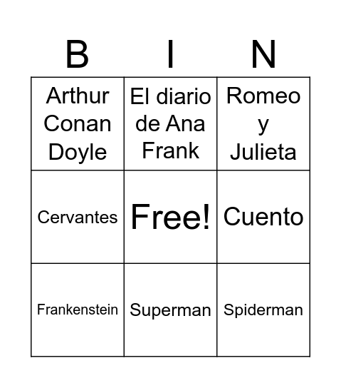 Bingo Literario Bingo Card