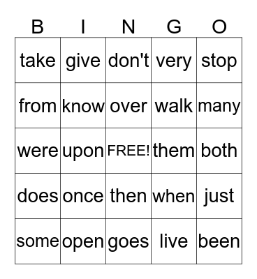 Four-Letter Sight Word Bingo 1 & 2 Bingo Card