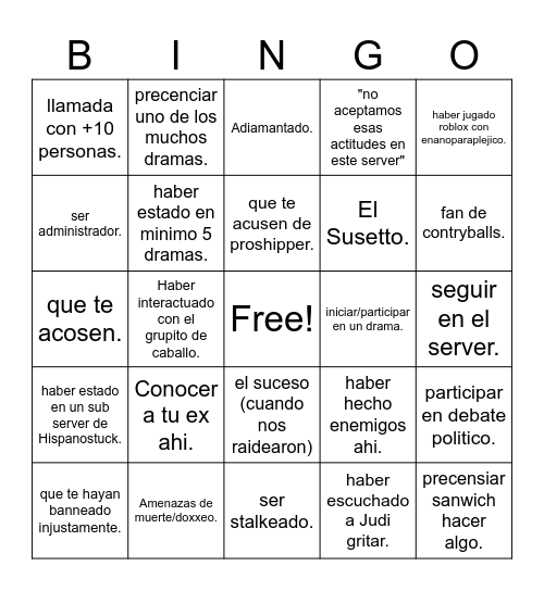 Hispanostuck Bingo Card