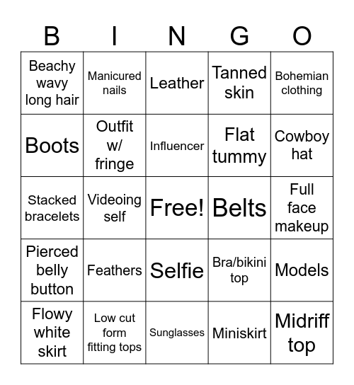 Coachella Bingo Card