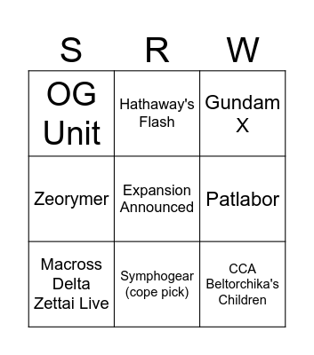 SRW Y Expansion Bingo Card