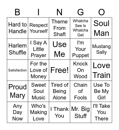 Sweet Soul Music Bingo Card