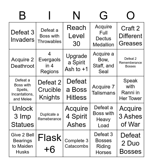 Elden Ringo Bingo Card
