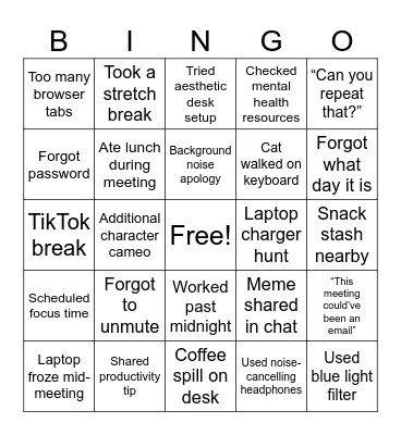 Workstation Bingo Card