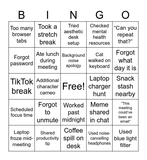 Workstation Bingo Card