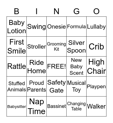 Baby Shower Bingo Card