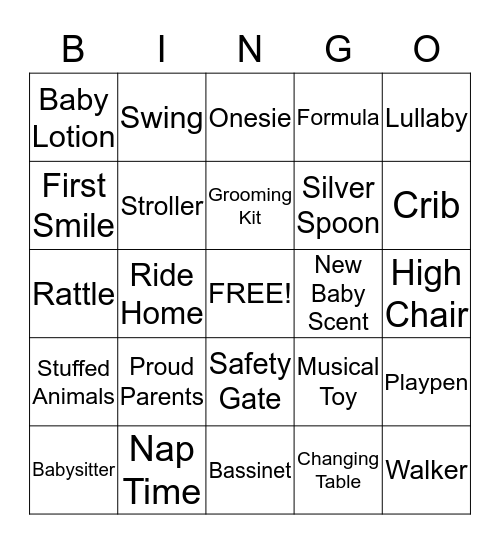 Baby Shower Bingo Card