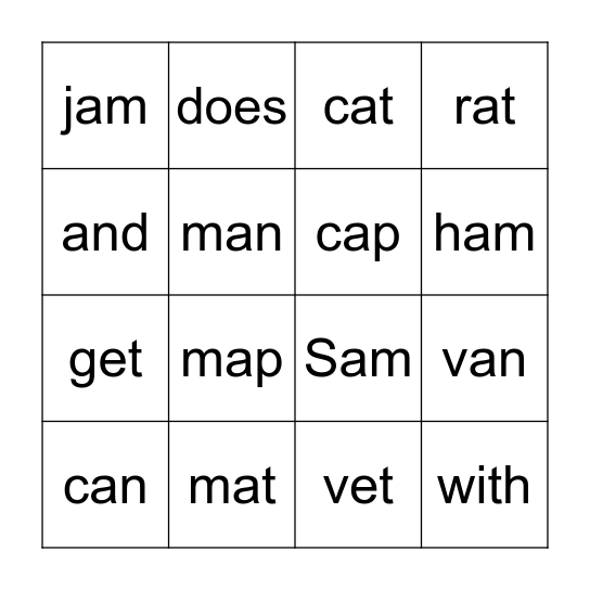 Sam's Cat Bingo Card