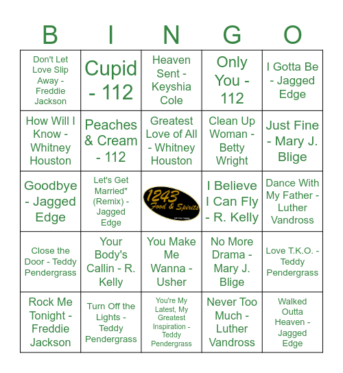 For the Love of R&B Bingo Card