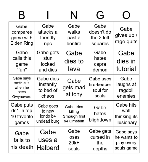 Dark Souls Seamless Co-op Predictions Bingo Card