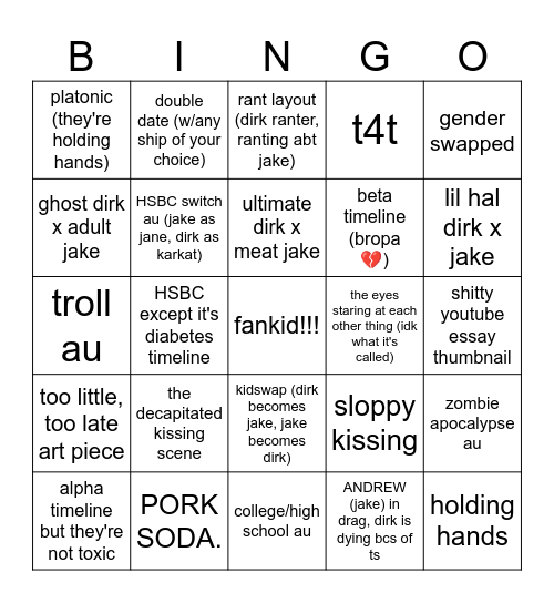 dirkjake bingo 💔 Bingo Card