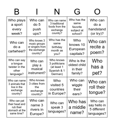 B I N G O Bingo Card