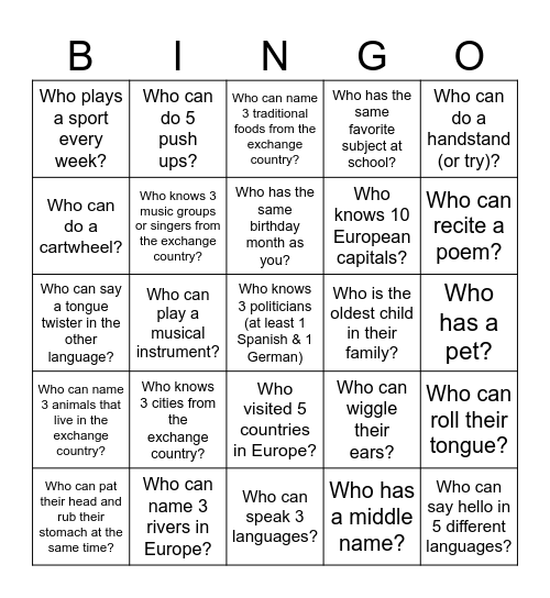 B I N G O Bingo Card