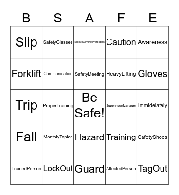 CSMI's Safety Bingo Card